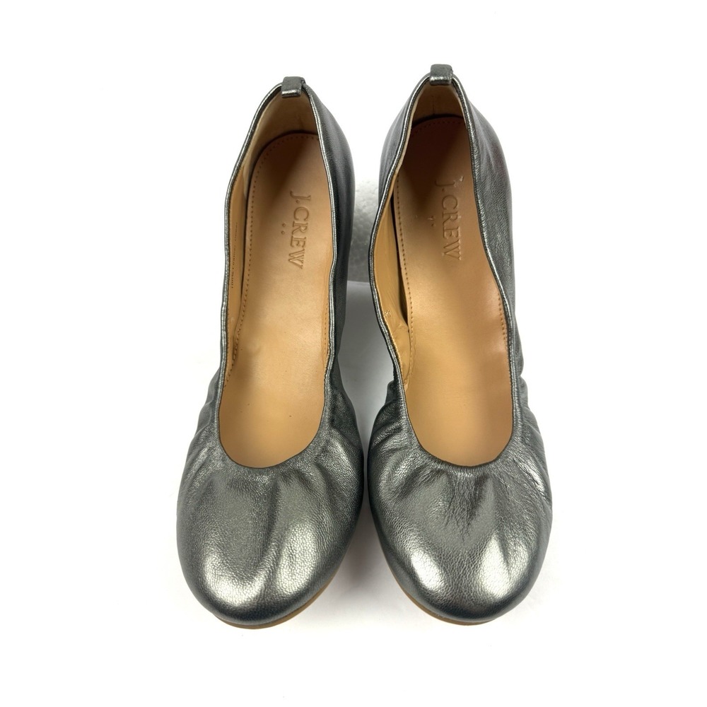 J. Crew Cece Ballet Flats 8 Metallic Graphite Leather Slip On Shoes Pewter